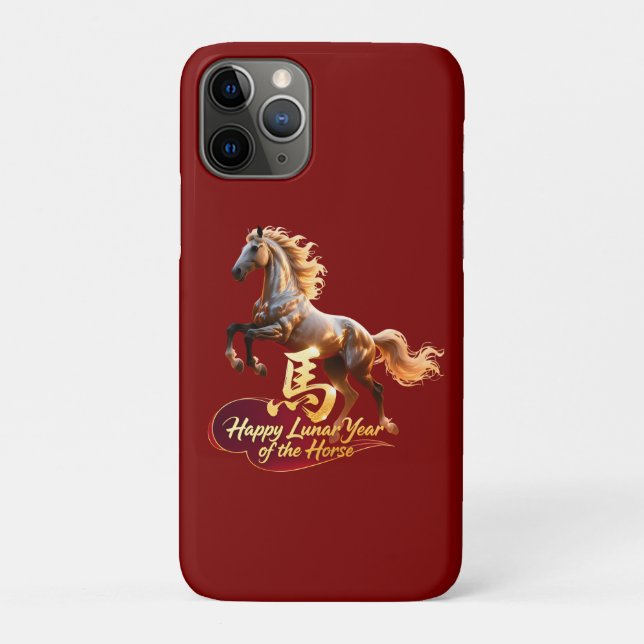Capa Para iPhone 11 Pro Happy Lunar New Year Majestic Golden Horse  (Verso)