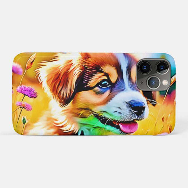 Capa Para iPhone 11 Pro Happy Puppy Meadow Design (Verso (horizontal))