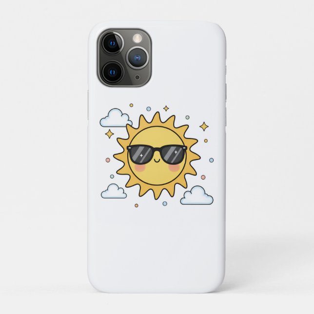 Capa Para iPhone 11 Pro Happy Smiling Sun Cartoon - Minimalist Kawaii Suns (Verso)