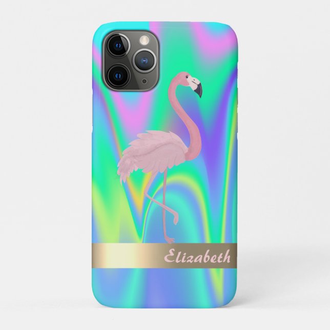 Capa Para iPhone 11 Pro Holográfico Flamingo Rosa Moderno - Personalizado (Verso)