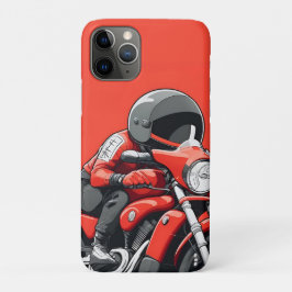 Capa Para iPhone 11 Pro Homem Ilustrado Pilotando Moto Vermelha Retrô
