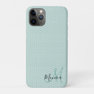 Capa Para iPhone 11 Pro Honeycomb Teal Monograma