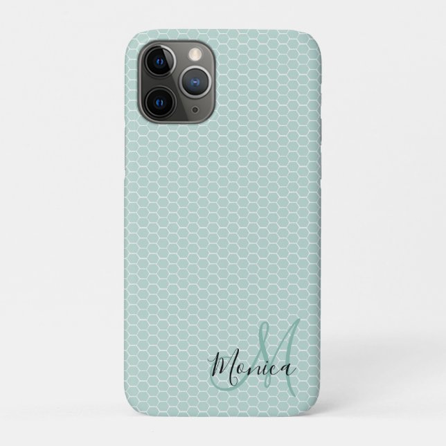 Capa Para iPhone 11 Pro Honeycomb Teal Monograma (Verso)