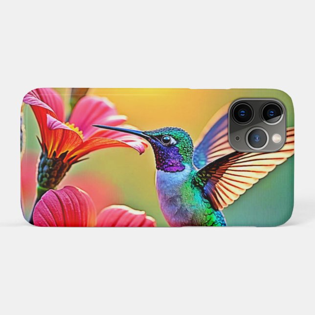 Capa Para iPhone 11 Pro Hummingbird vibrante no Sunset Design (Verso (horizontal))
