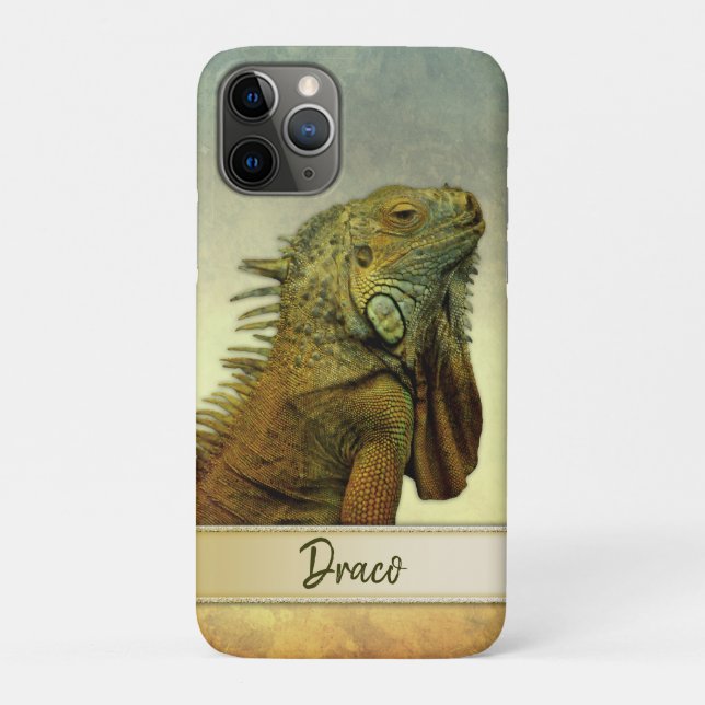 Capa Para iPhone 11 Pro Iguana Verde Personalizável (Verso)