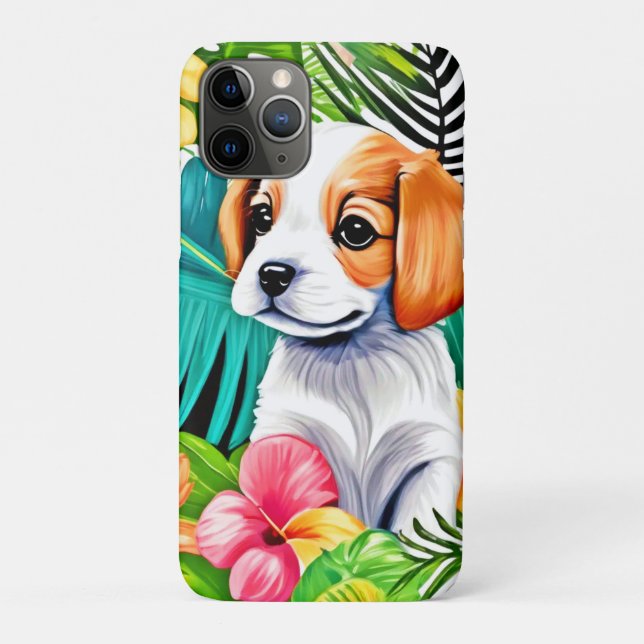 Capa Para iPhone 11 Pro Ilha Puppy: Amigo Floral (Verso)