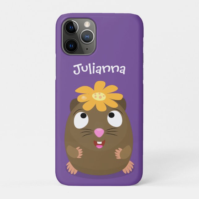Capa Para iPhone 11 Pro Ilustração animada feliz cota-guiné (Verso)