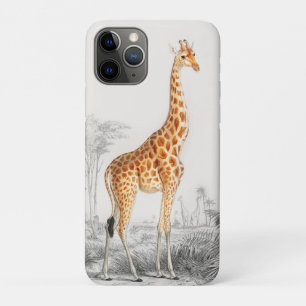Capa Para iPhone 11 Pro Ilustração de Girafa Arte Impressa Vintage