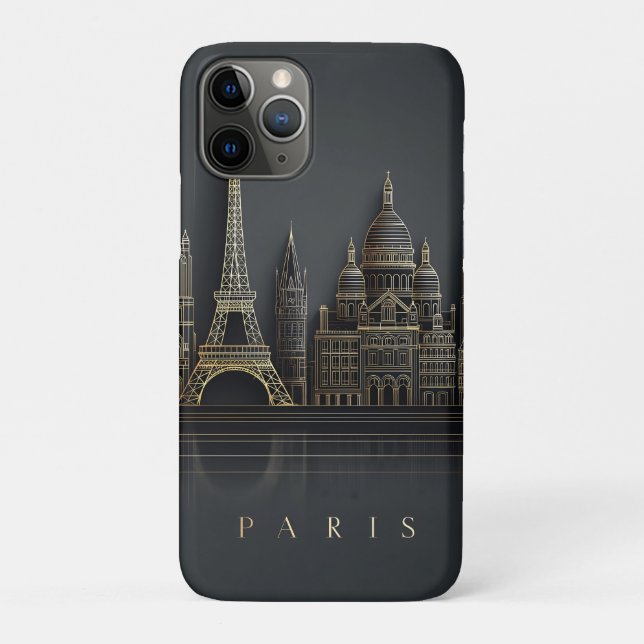 Capa Para iPhone 11 Pro Ilustração Elegante da Cidade de Paris com Céu Dou (Verso)