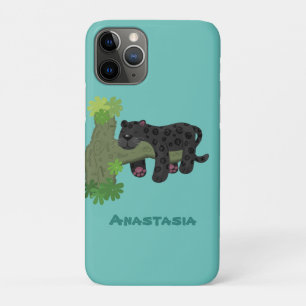 Capa Para iPhone 11 Pro Imagem de desenho animado de gato preto-pintado-pi