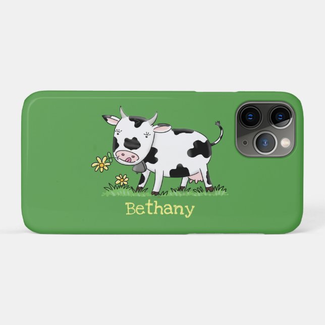 Capa Para iPhone 11 Pro Imagem de desenho animado de uma vaca em verde (Verso (horizontal))