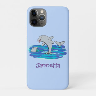 Capa Para iPhone 11 Pro Imagem de desenhos animados de golfinhos alegres e