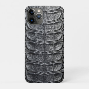 Capa Para iPhone 11 Pro Impressão de Couro Preto Crocodilo Alligator Faux