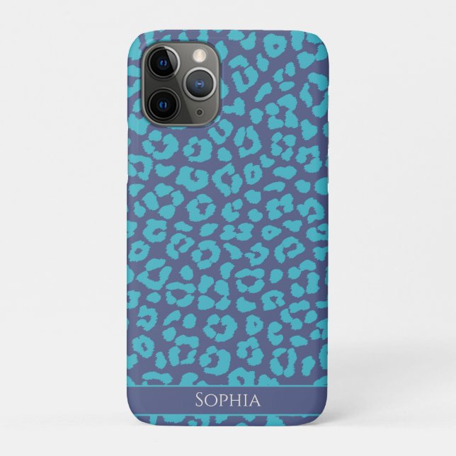 Capa Para iPhone 11 Pro Impressão de Leopardo Azul (Verso)