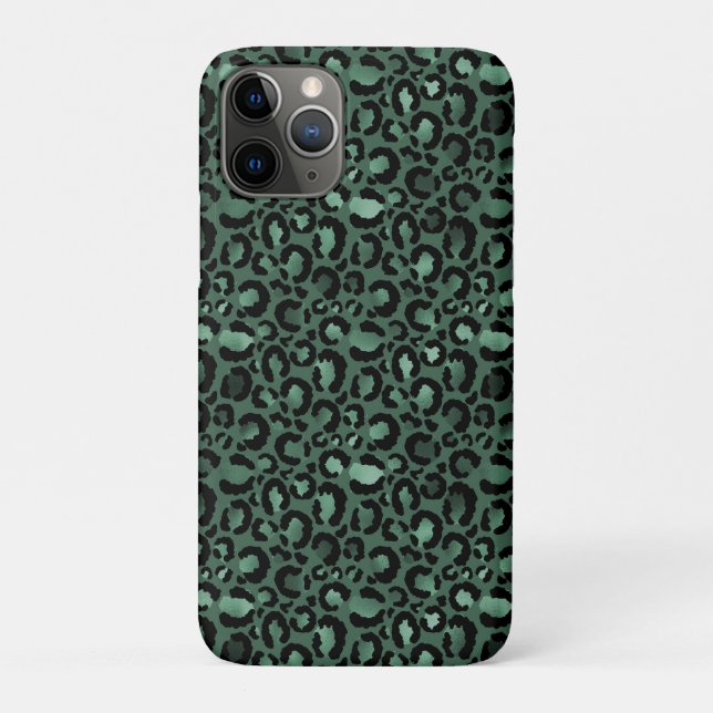Capa Para iPhone 11 Pro Impressão de Leopardo Verde Esmeralda (Verso)