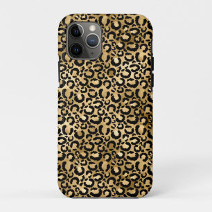 Capa Para iPhone 11 Pro Impressão Dourada de Leopardo Preto
