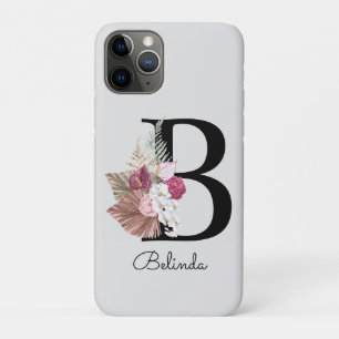 Capa Para iPhone 11 Pro Inicial B Rosa Moderno Boho Girassol Floral