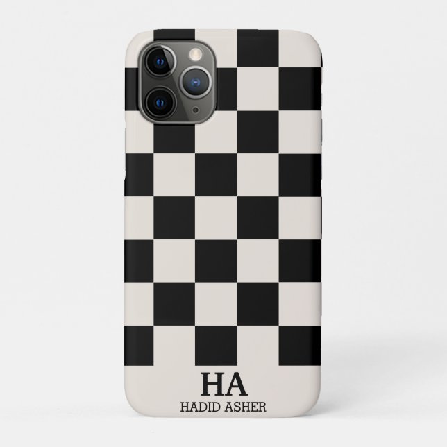 Capa Para iPhone 11 Pro Iniciales Monogramadas com Xadrez Estético Retrô (Verso)