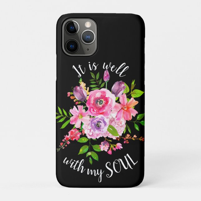 Capa Para iPhone 11 Pro Inspiração Floral Rosa É Bom Com Minha Alma (Verso)