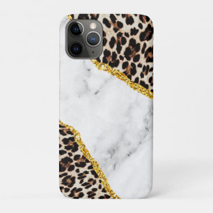 Capa Para iPhone 11 Pro Interior de Leopardo de Luxo Pedra de Mármore Bril