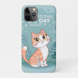 Capa Para iPhone 11 Pro International Cat Day Cute Whimsical Cat Art