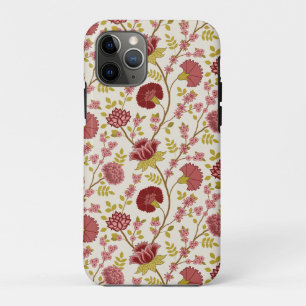 Capa Para iPhone 11 Pro Jacobean Floral Reds Pinks Dourado Cream