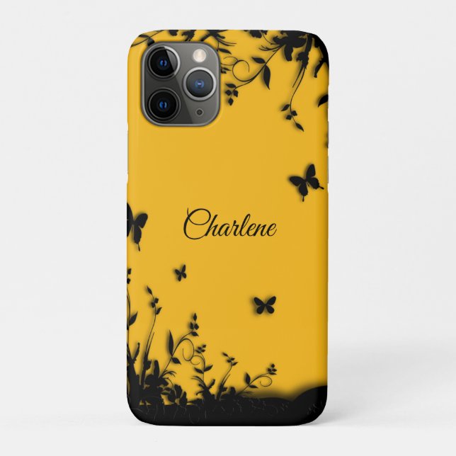 Capa Para iPhone 11 Pro Jardim de Borboleta Amarela Saffron Personalizado (Verso)