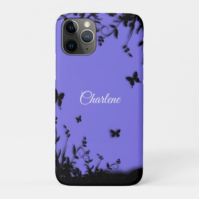 Capa Para iPhone 11 Pro Jardim de borboleta roxa personalizado (Verso)