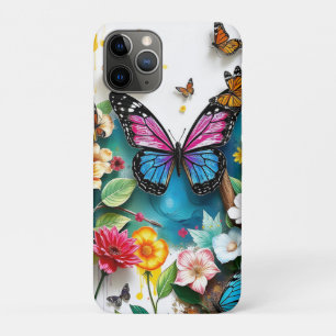 Capa Para iPhone 11 Pro Jardim de Borboleta Vibrante Design de Primavera