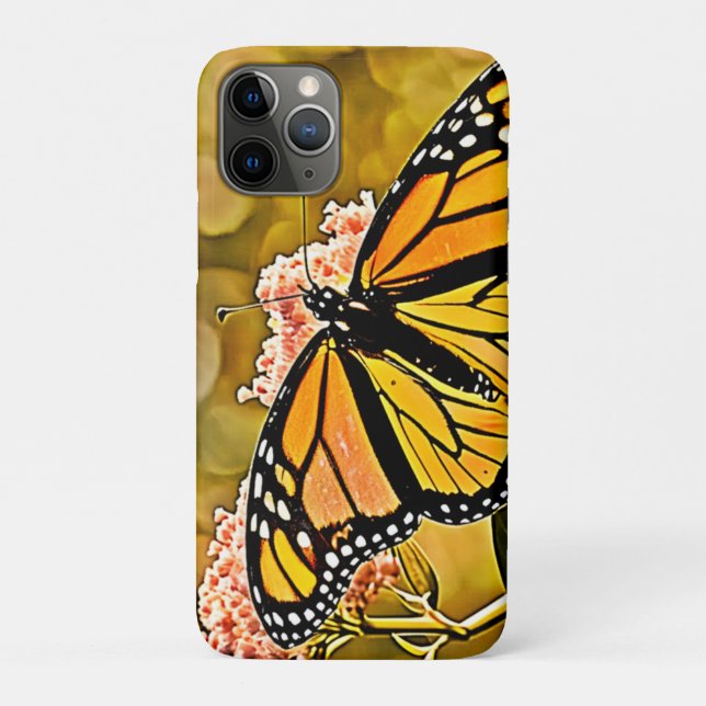 Capa Para iPhone 11 Pro Jardim de Borboletas Monarca Arte (Verso)