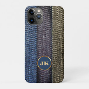 Capa Para iPhone 11 Pro Jeans Azuis Elegantes Modernos Nome do Monograma d