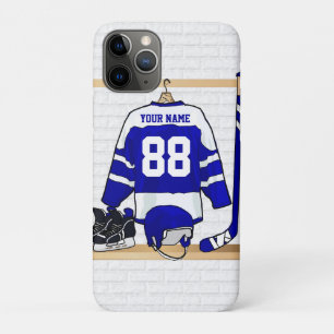 Capa Para iPhone 11 Pro Jérsei azul e branco personalizado do hóquei em