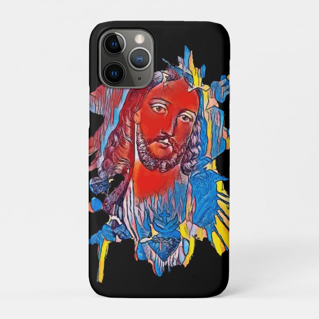 Capa Para iPhone 11 Pro Jesus Cristo Enfrentado Cardíaco Sagrado Arte Abst (Verso)