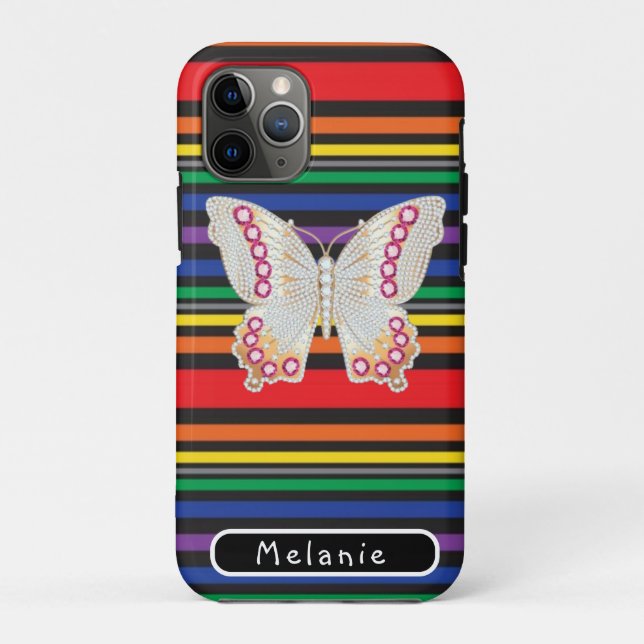 Capa Para iPhone 11 Pro Jewelry  butterfly Abstract Striped Rainbow  (Verso)