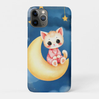 Capa Para iPhone 11 Pro Kitten Sitting on the Moon