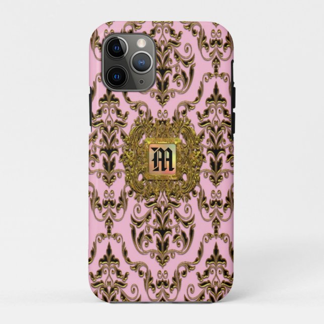 Capa Para iPhone 11 Pro Kylsworth Damask Victorian Girl Monograma (Verso)