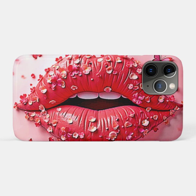 Capa Para iPhone 11 Pro Lábios Floridos: Beijo de Borboleta Floral (Verso (horizontal))