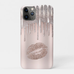 Capa Para iPhone 11 Pro Lábios Prateados Rosa Gelo Brilho de Diamante Cíli