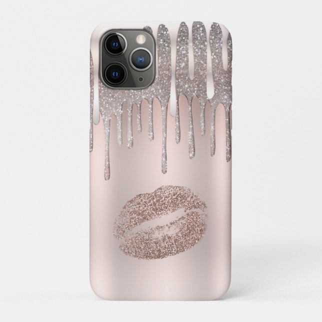 Capa Para iPhone 11 Pro Lábios Prateados Rosa Gelo Brilho de Diamante Cíli (Verso)