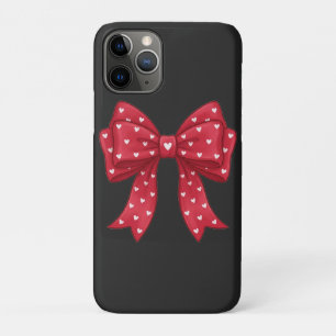 Capa Para iPhone 11 Pro Laço de Fita Vermelha Coquete Fashion com Corações