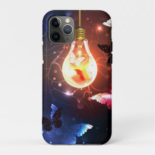 Capa Para iPhone 11 Pro Lâmpada Brilhante com Borboletas Noturnas