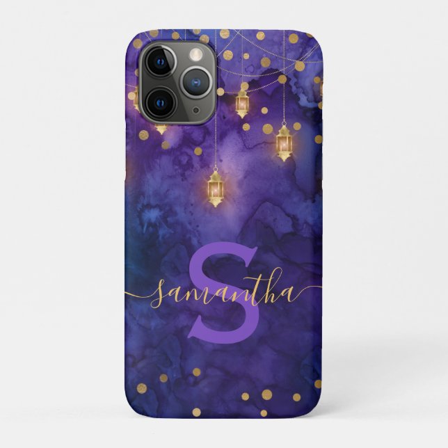 Capa Para iPhone 11 Pro Lanternas de Marraquexe à Meia-Noite & Monograma B (Verso)