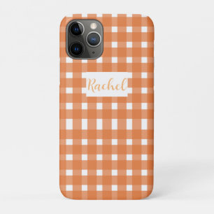 Capa Para iPhone 11 Pro Laranja White Gingham Personalizado