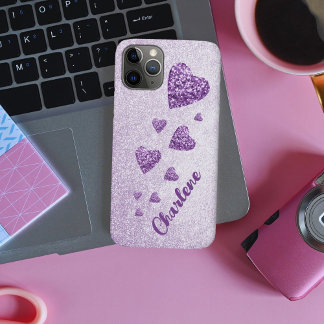 Capa Para iPhone 11 Pro Lavanda de corações com brilho roxo
