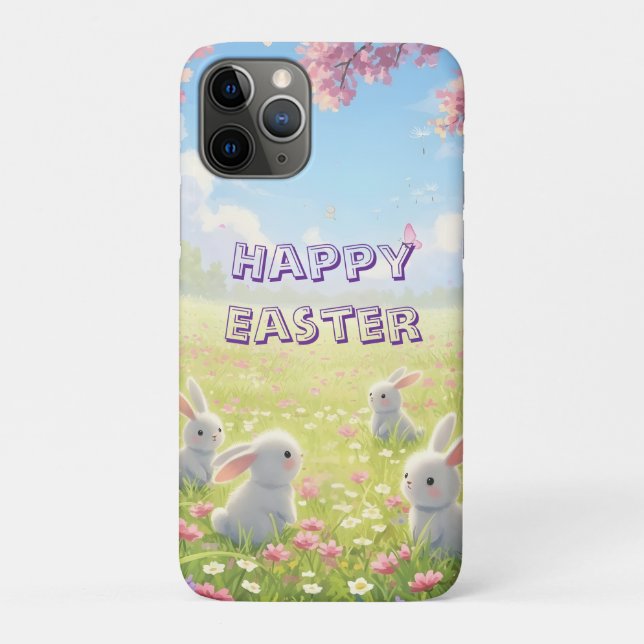 Capa Para iPhone 11 Pro Lavender Easter Cute White Bunny Floral Spring  (Verso)