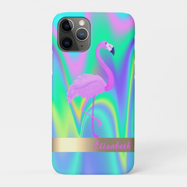 Capa Para iPhone 11 Pro Legal Flamingo Holographic moderno - Personalizado (Verso)