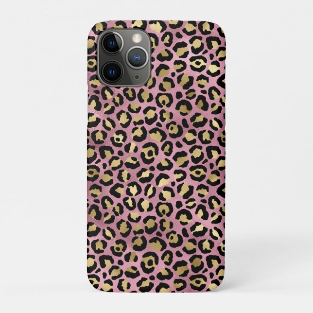 Capa Para iPhone 11 Pro Leopard Series Design 15 rosa e Dourada (Verso)