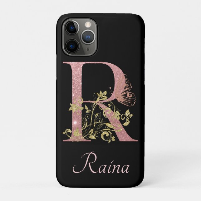Capa Para iPhone 11 Pro Letra Minúscula Rosa rico R Personalizada (Verso)