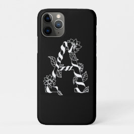 Capa Para iPhone 11 Pro Letra negra e branca "A" com flores geminadas
