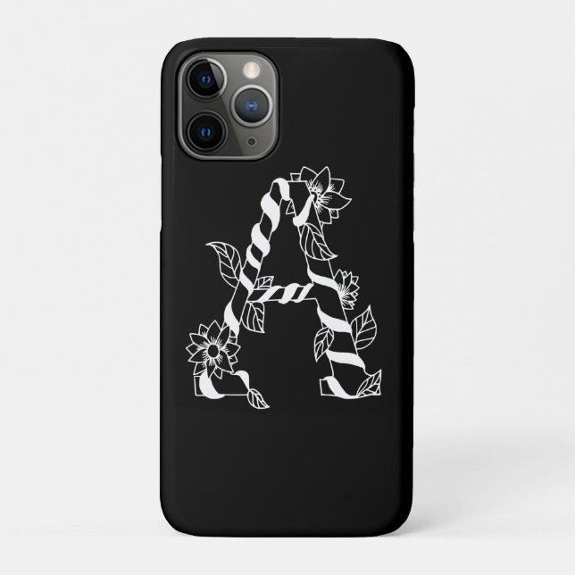 Capa Para iPhone 11 Pro Letra negra e branca "A" com flores geminadas (Verso)